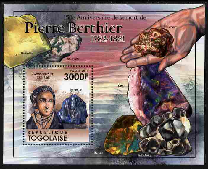 Togo 2011 150th Death Anniversary of Pierre Berthier perf s/sheet unmounted mint, stamps on , stamps on  stamps on personalities, stamps on  stamps on mining, stamps on  stamps on minerals