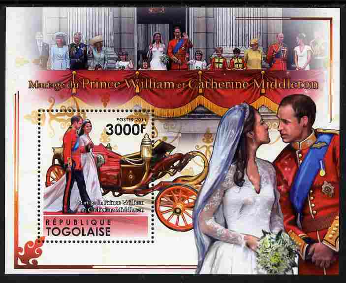 Togo 2011 Royal Wedding - William & Kate perf s/sheet unmounted mint, stamps on personalities, stamps on royalty, stamps on royal wedding, stamps on william, stamps on kate
