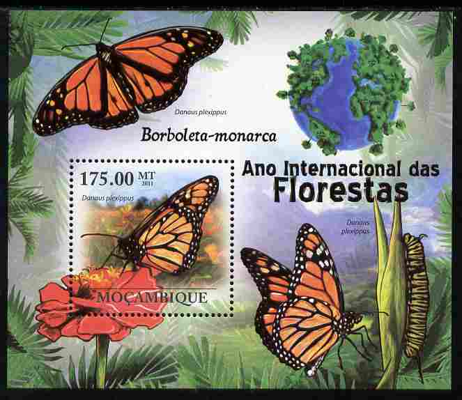 Mozambique 2011 International Year of the Forest - Butterflies perf s/sheet unmounted mint, stamps on , stamps on  stamps on butterflies