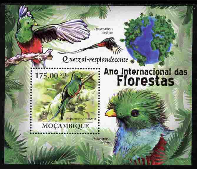 Mozambique 2011 International Year of the Forest - Resplendent Quetzal Birds perf s/sheet unmounted mint, stamps on birds, stamps on 