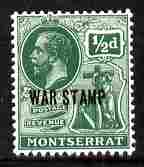 Montserrat 1917-18 KG5  War Tax 1/2d green (black opt) superb unmounted mint SG 61