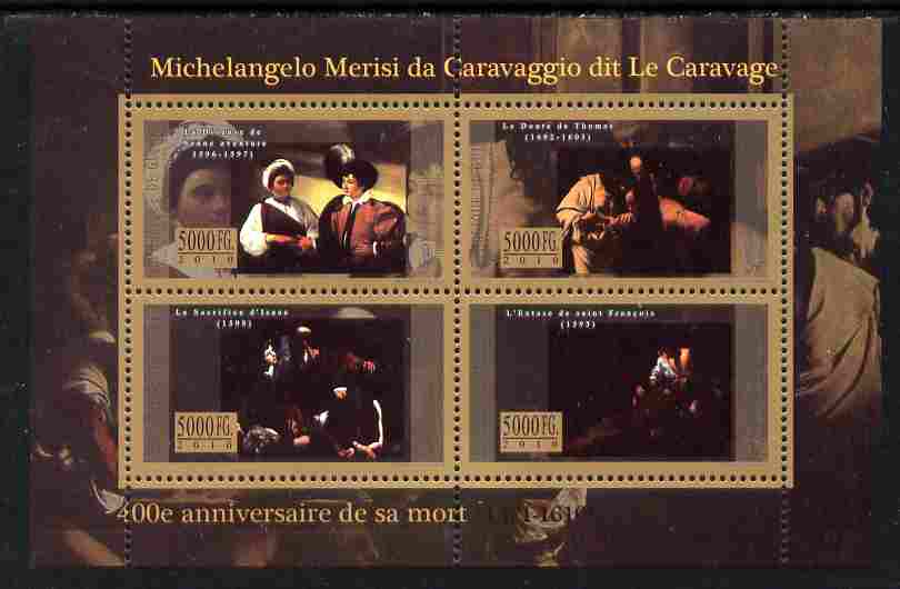 Guinea - Conakry 2010 400th Death Anniversary of Caravaggio perf sheetlet containig 4 values unmounted mint Michel 7947-50, stamps on personalities, stamps on arts, stamps on caravaggio