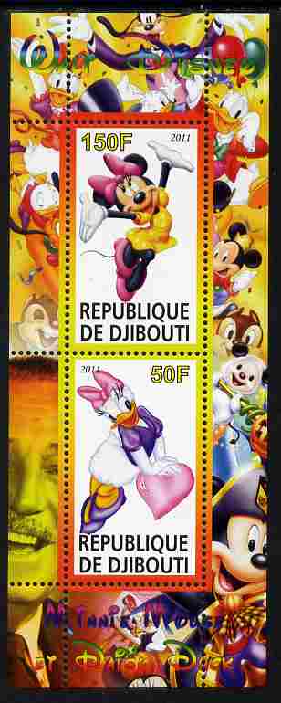 Djibouti 2011 Walt Disney - Minnie & Daisy perf sheetlet containing 2 values unmounted mint, stamps on , stamps on  stamps on disney, stamps on  stamps on films, stamps on  stamps on cinema, stamps on  stamps on movies, stamps on  stamps on cartoons