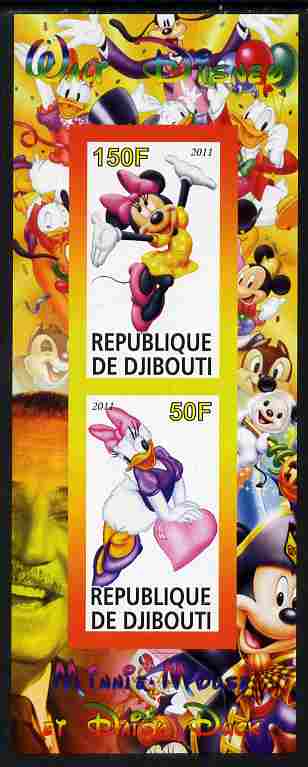 Djibouti 2011 Walt Disney - Minnie & Daisy imperf sheetlet containing 2 values unmounted mint, stamps on disney, stamps on films, stamps on cinema, stamps on movies, stamps on cartoons