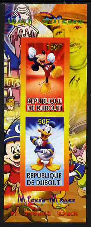 Djibouti 2011 Walt Disney - Mickey Mouse & Donald imperf sheetlet containing 2 values unmounted mint, stamps on , stamps on  stamps on disney, stamps on  stamps on films, stamps on  stamps on cinema, stamps on  stamps on movies, stamps on  stamps on cartoons