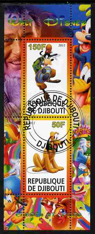 Djibouti 2011 Walt Disney - Goofy & Pluto perf sheetlet containing 2 values fine cto used, stamps on disney, stamps on films, stamps on cinema, stamps on movies, stamps on cartoons