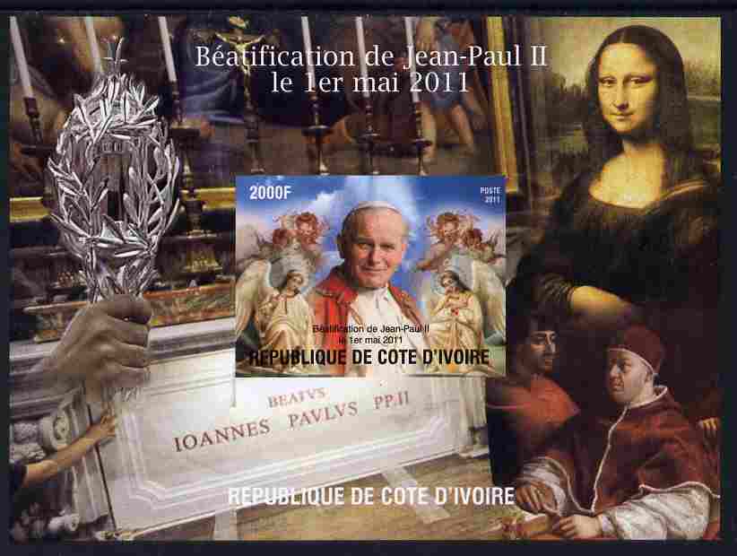 Ivory Coast 2011 Beatification of Pope John Paul II #1 imperf m/sheet unmounted mint. Note this item is privately produced and is offered purely on its thematic appeal, stamps on , stamps on  stamps on pope, stamps on  stamps on popes, stamps on  stamps on religion, stamps on  stamps on da vinci, stamps on  stamps on 