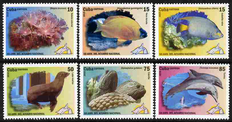 Cuba 2010 50th Anniversary of National Aquarium perf set of 6 unmounted mint , stamps on marine life, stamps on fish, stamps on seals, stamps on dolphins