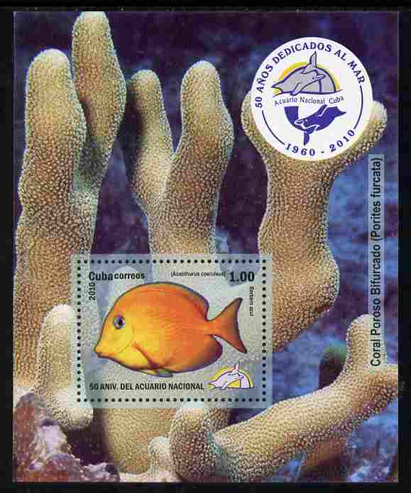 Cuba 2010 50th Anniversary of National Aquarium perf m/sheet unmounted mint , stamps on marine life, stamps on fish, stamps on coral