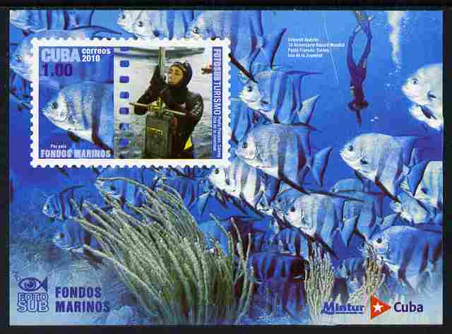 Cuba 2010 Tourism - Underwater Photography perf m/sheet unmounted mint , stamps on marine life, stamps on fish, stamps on scuba, stamps on coral