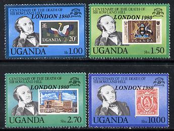 Uganda 1980 'London 1980' opt on Rowland Hill set of 4 unmounted mint, SG 317-20, stamps on stamp on stamp, stamps on stamp exhibitions, stamps on rowland hill, stamps on stamponstamp