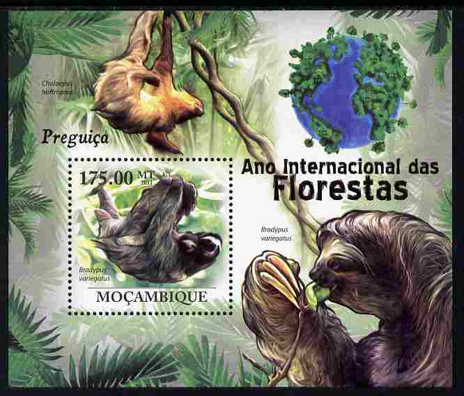 Mozambique 2011 International Year of the Forest - Sloths perf m/sheet unmounted mint, Michel BL424, stamps on , stamps on  stamps on trees, stamps on  stamps on animals, stamps on  stamps on sloths
