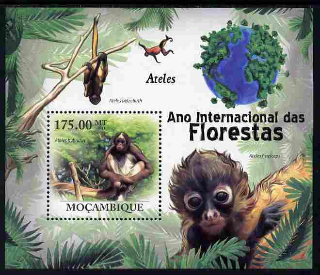 Mozambique 2011 International Year of the Forest - Spider Monkeys perf m/sheet unmounted mint, Michel BL431, stamps on trees, stamps on animals, stamps on apes, stamps on monkeys