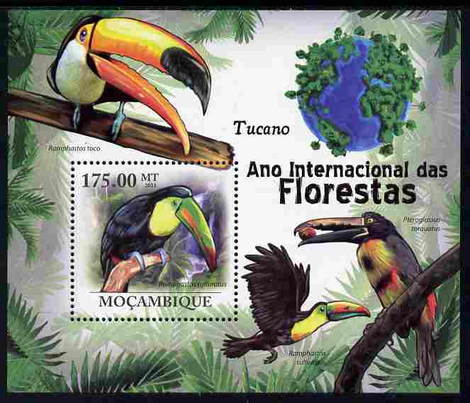 Mozambique 2011 International Year of the Forest - Toucans perf m/sheet unmounted mint, Michel BL417, stamps on trees, stamps on birds