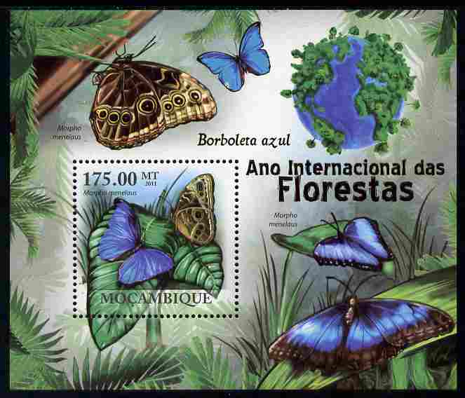 Mozambique 2011 International Year of the Forest - Butterflies perf m/sheet unmounted mint, Michel BL404, stamps on , stamps on  stamps on trees, stamps on  stamps on butterflies