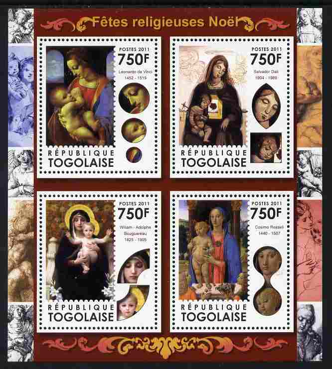 Togo 2011 Christmas perf sheetlet containing 4 values unmounted mint, stamps on christmas, stamps on arts, stamps on dali, stamps on leonardo, stamps on da vinci, stamps on 