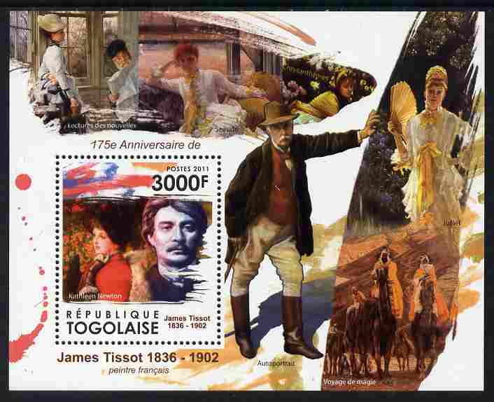 Togo 2011 175th Birth Anniversary of James Tissot perf m/sheet unmounted mint, stamps on , stamps on  stamps on arts, stamps on  stamps on tissot