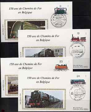 Belgium 1985 Public Transport Year (Trains) set of 4 plus m/sheet on 5 'Benham silk' covers each with special first day cancels, stamps on , stamps on  stamps on railways