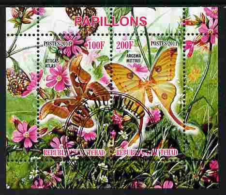 Chad 2011 Butterflies #1 perf sheetlet containing 2 values cto used, stamps on , stamps on  stamps on butterflies