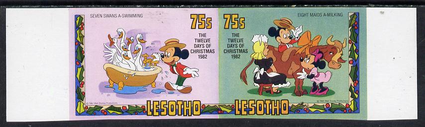 Lesotho 1982 Walt Disney Christmas 75s unmounted mint imperf se-tenant pair, as SG 529a, stamps on christmas  literature   disney