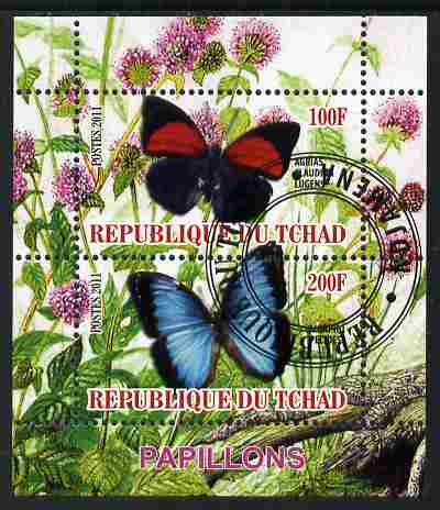 Chad 2011 Butterflies #4 perf sheetlet containing 2 values cto used, stamps on , stamps on  stamps on butterflies