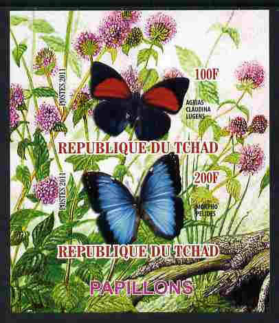 Chad 2011 Butterflies #4 imperf sheetlet containing 2 values unmounted mint, stamps on butterflies