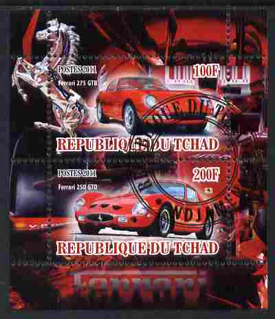 Chad 2011 Ferrari Cars perf sheetlet containing 2 values cto used, stamps on , stamps on  stamps on cars, stamps on  stamps on ferrari