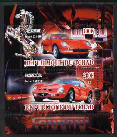 Chad 2011 Ferrari Cars perf sheetlet containing 2 values unmounted mint, stamps on , stamps on  stamps on cars, stamps on  stamps on ferrari