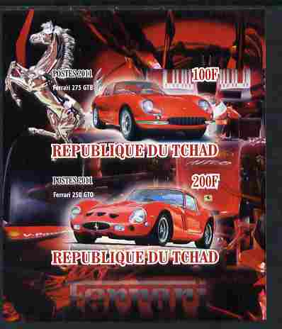 Chad 2011 Ferrari Cars imperf sheetlet containing 2 values unmounted mint, stamps on cars, stamps on ferrari