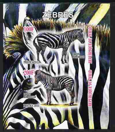 Chad 2011 Zebras imperf sheetlet containing 2 values unmounted mint, stamps on animals, stamps on zebras