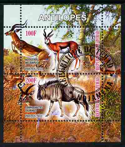 Chad 2011 Antelopes perf sheetlet containing 2 values cto used, stamps on animals, stamps on antelopes