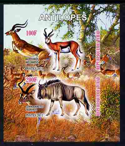 Chad 2011 Antelopes imperf sheetlet containing 2 values unmounted mint, stamps on , stamps on  stamps on animals, stamps on  stamps on antelopes