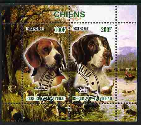 Chad 2011 Dogs perf sheetlet containing 2 values cto used, stamps on , stamps on  stamps on animals, stamps on  stamps on dogs