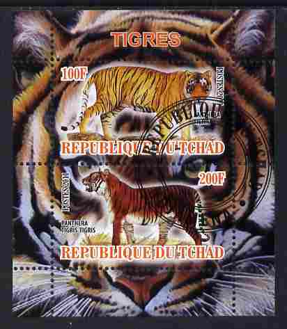 Chad 2011 Tigers perf sheetlet containing 2 values cto used, stamps on animals, stamps on cats, stamps on tigers