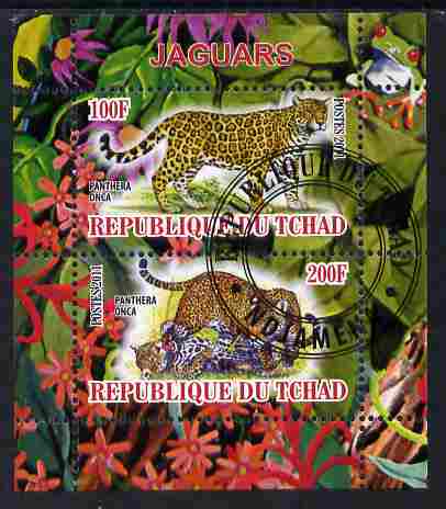 Chad 2011 Leopards perf sheetlet containing 2 values cto used, stamps on animals, stamps on cats, stamps on leopards