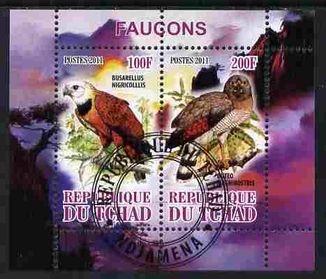 Chad 2011 Birds of Prey perf sheetlet containing 2 values cto used, stamps on , stamps on  stamps on birds, stamps on  stamps on birds of prey