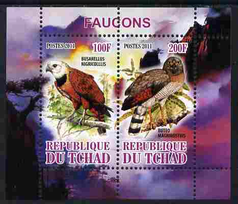 Chad 2011 Birds of Prey perf sheetlet containing 2 values unmounted mint, stamps on , stamps on  stamps on birds, stamps on  stamps on birds of prey