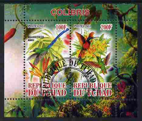 Chad 2011 Humming Birds perf sheetlet containing 2 values cto used, stamps on birds, stamps on humming birds, stamps on hummingbirds, stamps on 