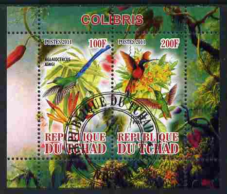 Chad 2011 Hummingbirds perf sheetlet containing 2 values cto used, stamps on , stamps on  stamps on birds, stamps on  stamps on humming birds, stamps on  stamps on hummingbirds, stamps on  stamps on 