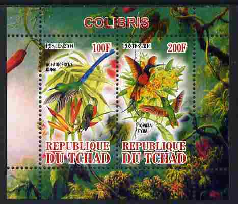 Chad 2011 Hummingbirds perf sheetlet containing 2 values unmounted mint, stamps on birds, stamps on hummingbirds, stamps on hummingbirds, stamps on 