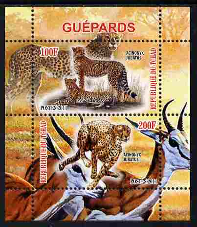 Chad 2011 Cheetahs perf sheetlet containing 2 values unmounted mint, stamps on animals, stamps on cats, stamps on cheetahs
