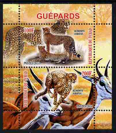 Chad 2011 Cheetahs perf sheetlet containing 2 values unmounted mint, stamps on , stamps on  stamps on animals, stamps on  stamps on cats, stamps on  stamps on cheetahs