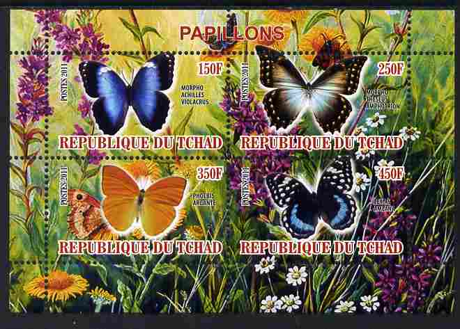 Chad 2011 Butterflies #2 perf sheetlet containing 4 values unmounted mint, stamps on , stamps on  stamps on butterflies