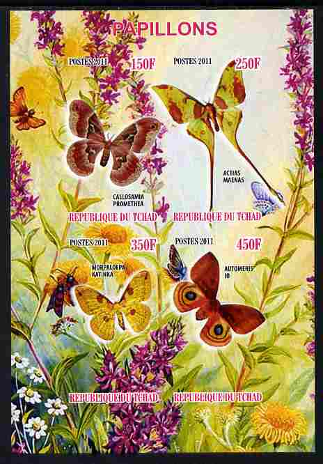 Chad 2011 Butterflies #5 imperf sheetlet containing 4 values unmounted mint, stamps on , stamps on  stamps on butterflies