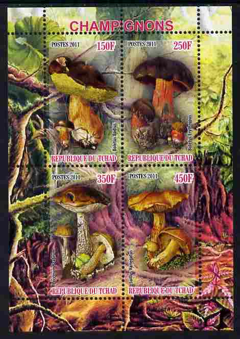 Chad 2011 Mushrooms #1 perf sheetlet containing 4 values unmounted mint, stamps on fungi