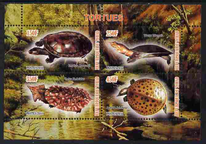 Chad 2011 Turtles #1 perf sheetlet containing 4 values unmounted mint, stamps on , stamps on  stamps on reptiles, stamps on  stamps on turtles