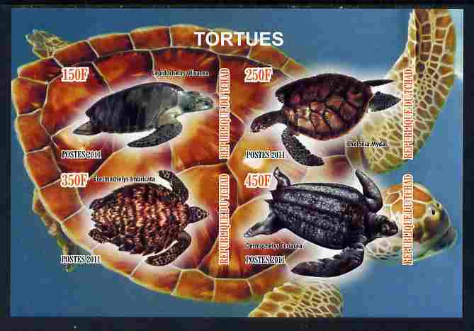 Chad 2011 Turtles #2 imperf sheetlet containing 4 values unmounted mint, stamps on , stamps on  stamps on reptiles, stamps on  stamps on turtles