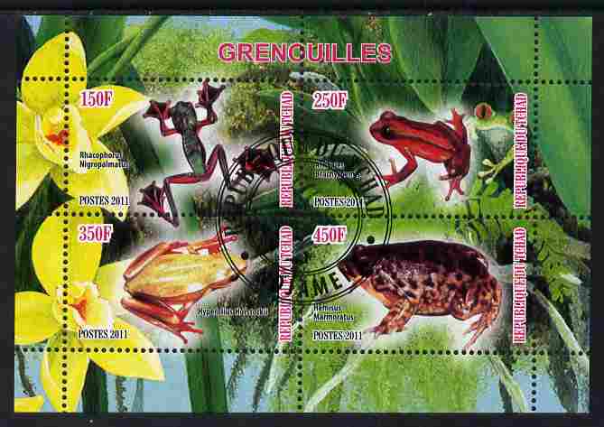Chad 2011 Frogs #2 perf sheetlet containing 4 values cto used