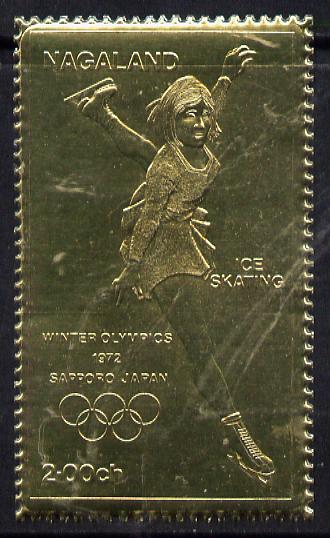 Nagaland 1972 Olympics (Ice Skating) 2ch value embossed in gold foil (perf) unmounted mint, stamps on , stamps on  stamps on olympics  sport   ice skating