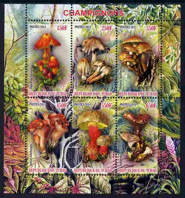 Chad 2011 Mushrooms #2 perf sheetlet containing 6 values unmounted mint, stamps on fungi